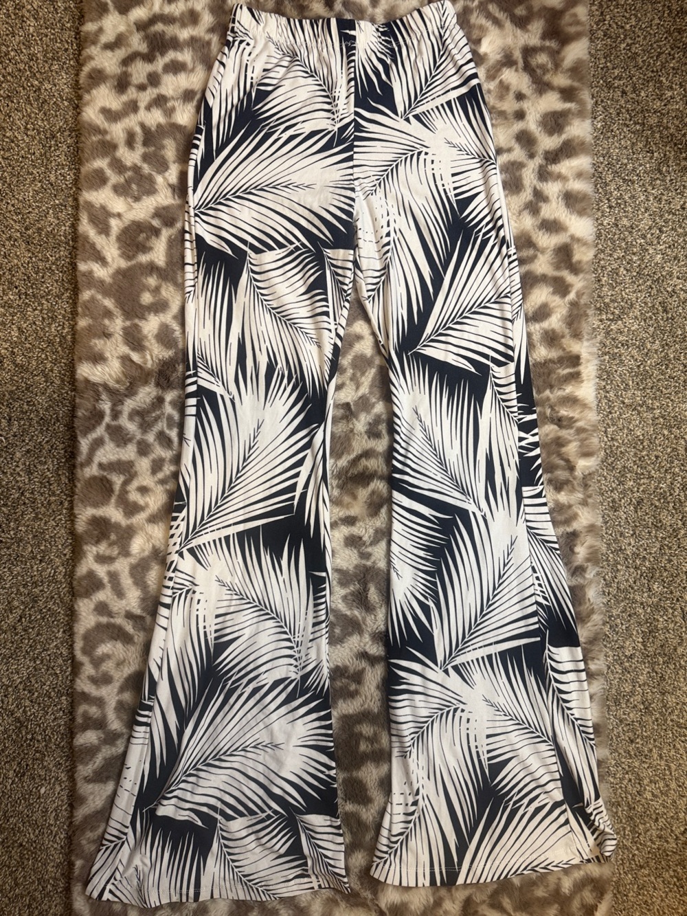 Zara Black and White Tropical Print Flare Pants